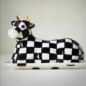 MacKenzie-Childs Cow Butter Dish with Gold Horns
